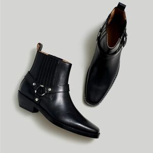 NWT Madewell The Santiago Western Ankle Boot in true black leather 7 comfortable